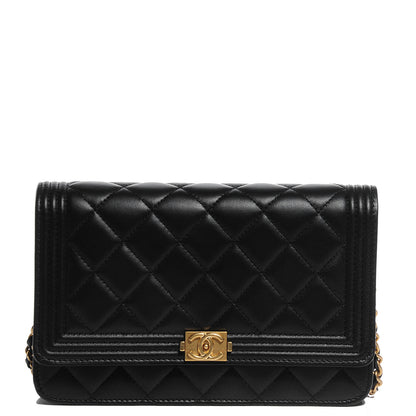 Chanel Lambskin Quilted Boy Wallet On Chain WOC Black 1 of 9