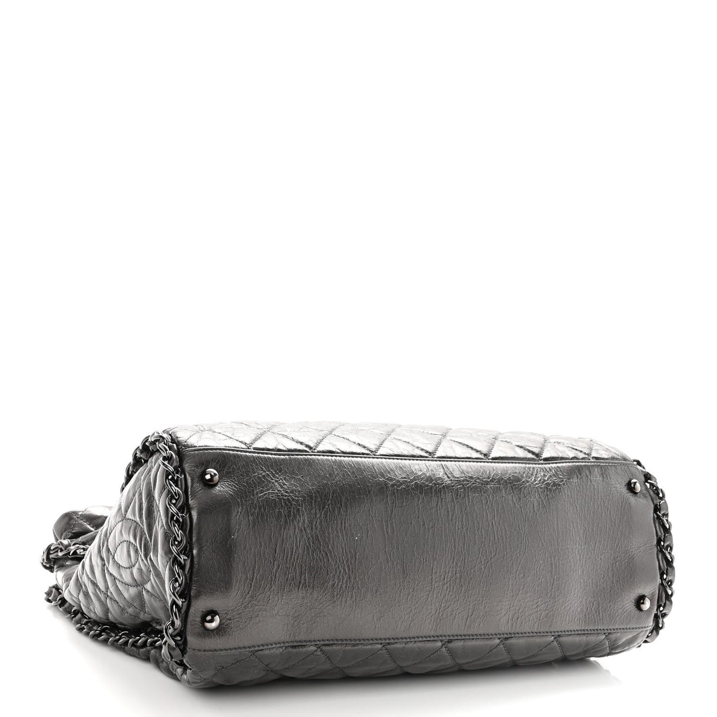 Metallic Calfskin Quilted Large Chain Me Hobo Dark Grey