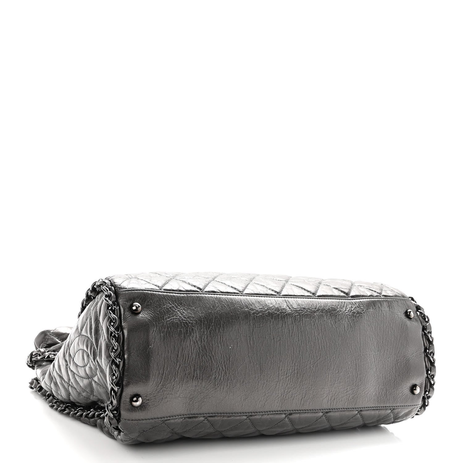 Chanel Metallic Calfskin Quilted Large Chain Me Hobo Dark Grey 4 of 10