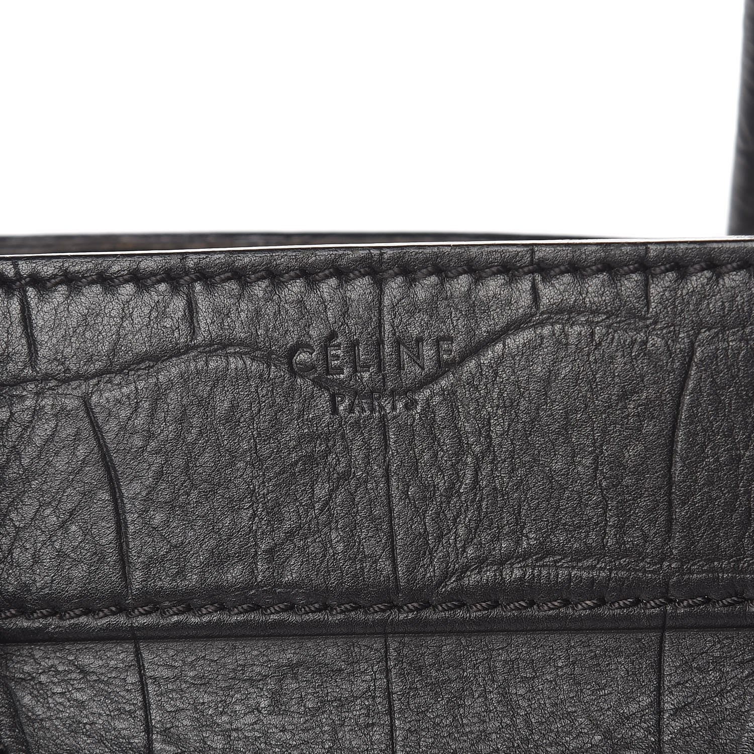 Celine Crocodile Embossed Calfskin Medium Phantom Luggage Black 6 of 19