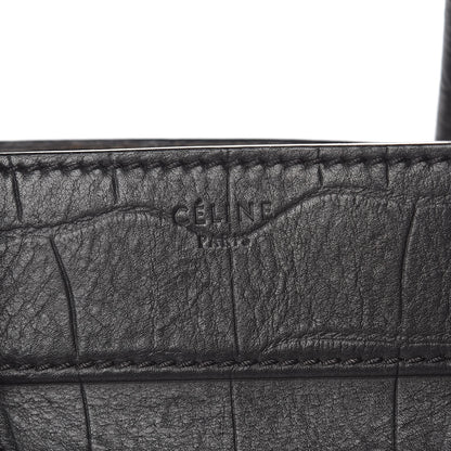 Celine Crocodile Embossed Calfskin Medium Phantom Luggage Black 6 of 19