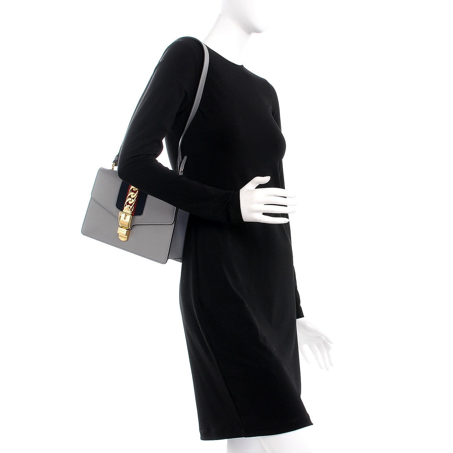 Gucci Calfskin Small Sylvie Shoulder Bag Deep Grey 3 of 9