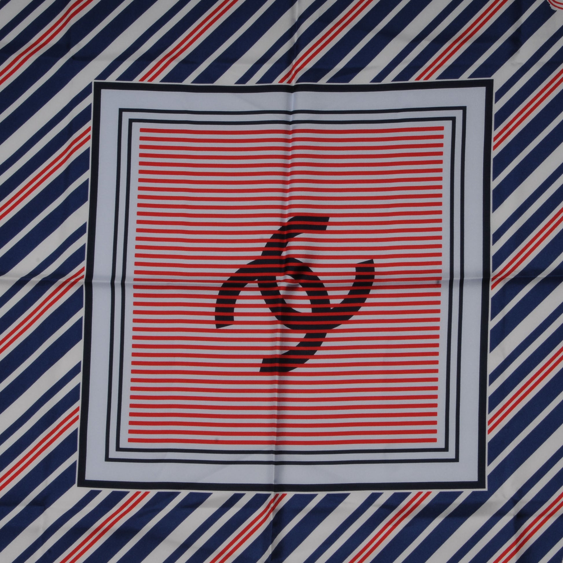 Chanel Silk Camellia Stripe CC Scarf Blue 1 of 5