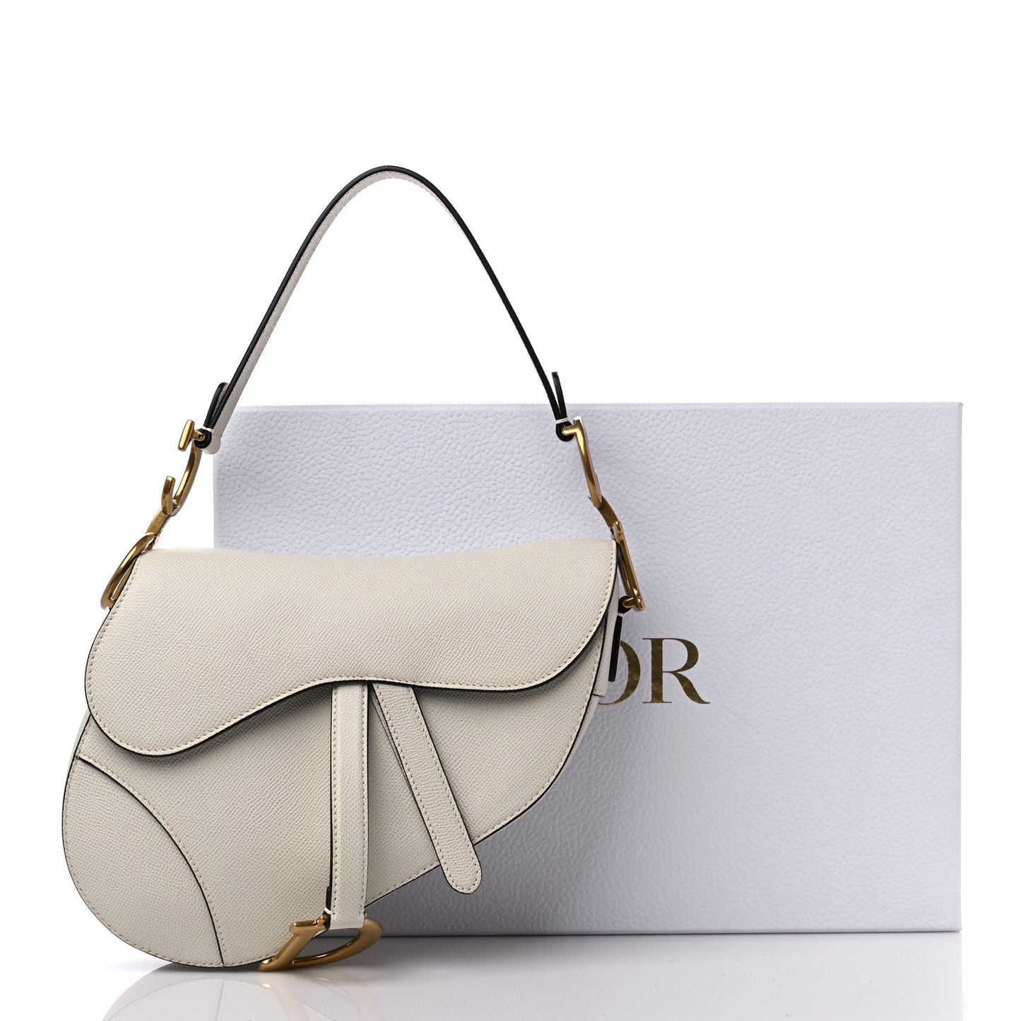 Grained Calfskin Saddle Bag White