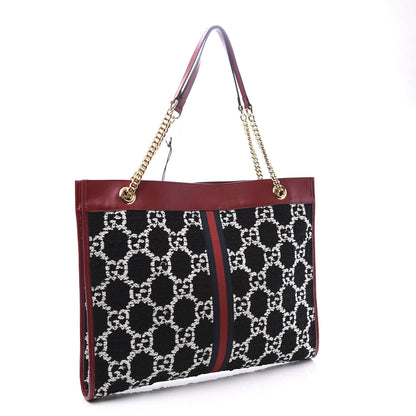 Gucci Tweed GG Monogram Large Rajah Chain Tote Romantic Cherry Black White 3 of 12