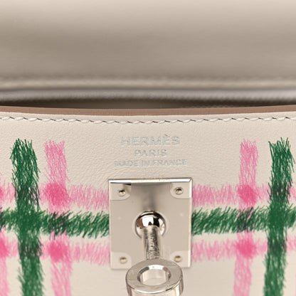 Hermes Swift Tartan Kelly Retourne 25 Gris Pale Rose Bubblegum Vert Moyen 6 of 11