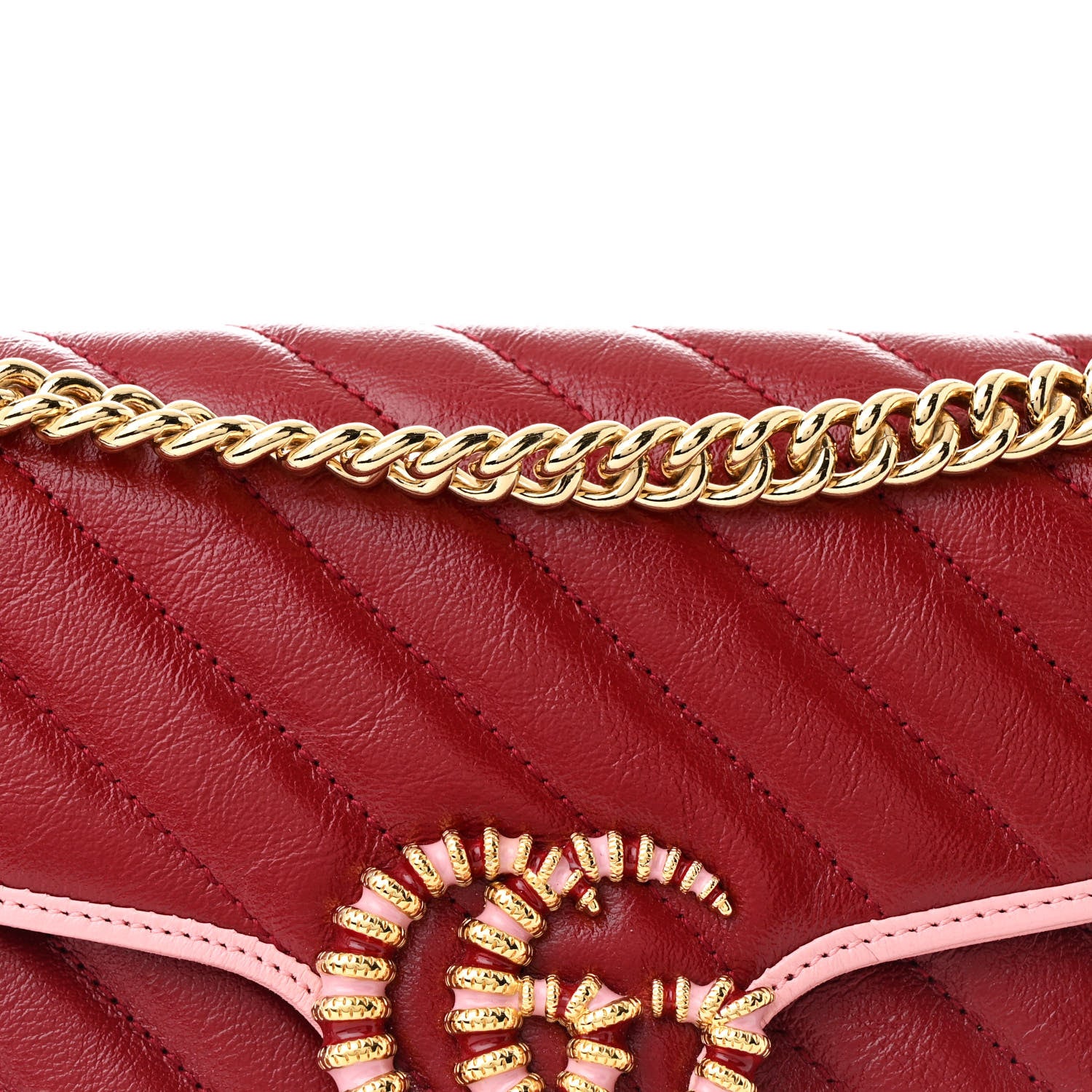Gucci Azalea Calfskin Enamel Matelasse Diagonal Small Torchon GG Marmont Shoulder Bag New Cherry Red Wild Rose 8 of 10