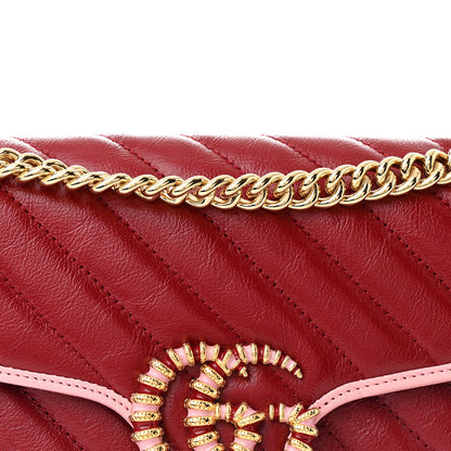 Gucci Azalea Calfskin Enamel Matelasse Diagonal Small Torchon GG Marmont Shoulder Bag New Cherry Red Wild Rose 8 of 10