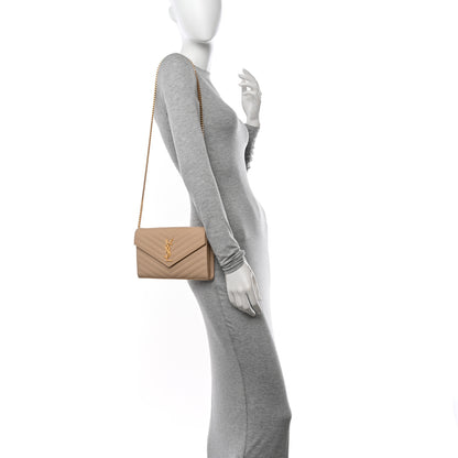 Saint Laurent Grain De Poudre Matelasse Chevron Monogram Chain Wallet Nude Powder 2 of 12