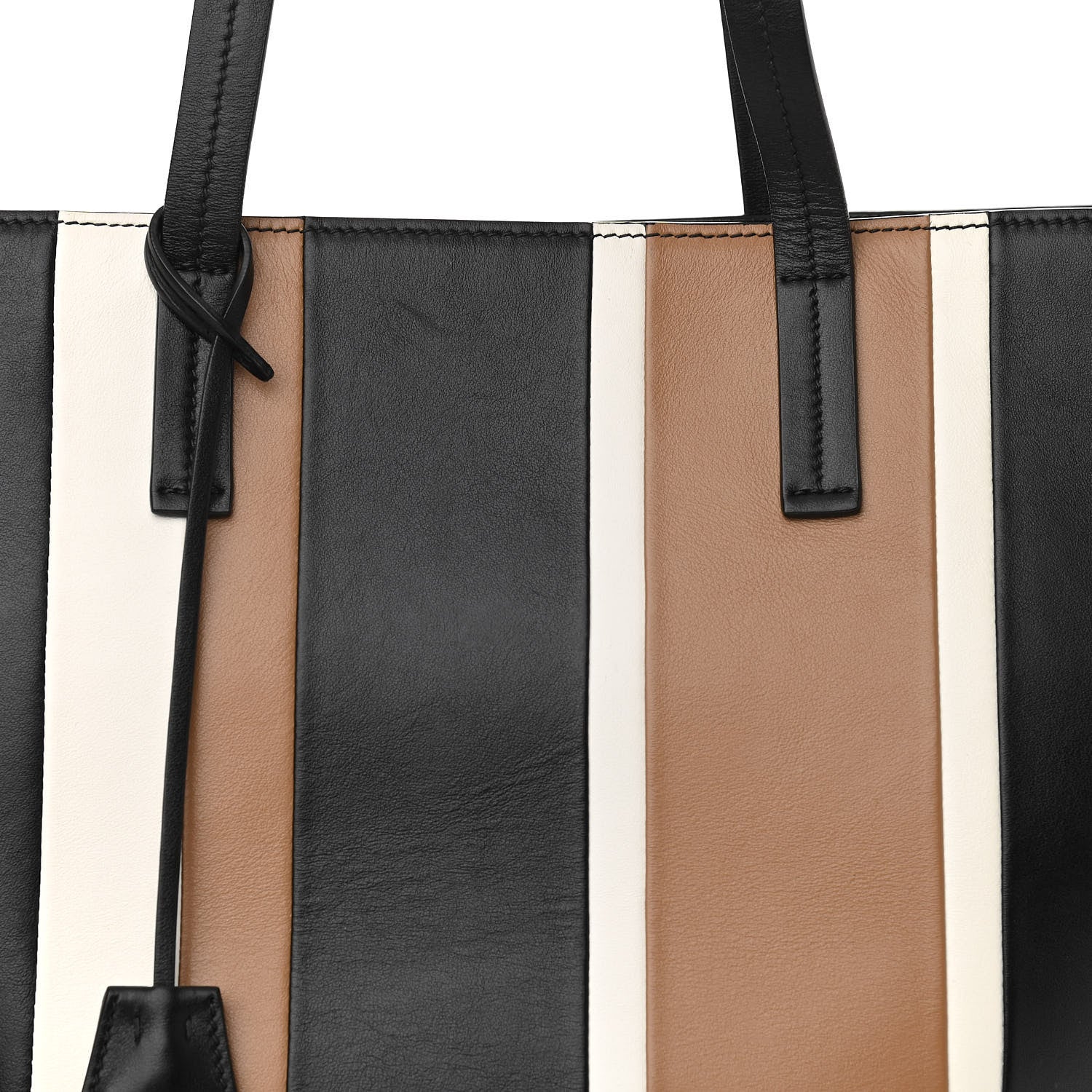 Prada Calfskin Baiadera Striped Shopping Tote Black Caramel White 7 of 10