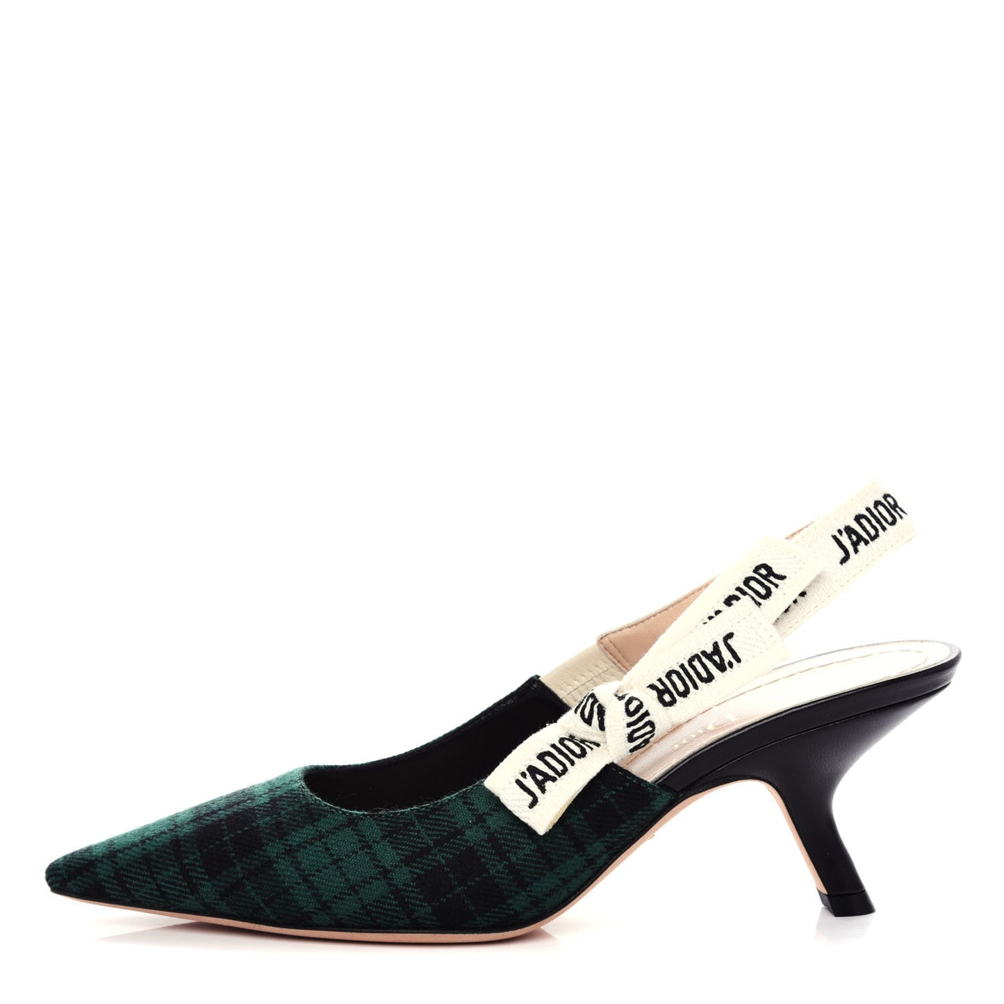 Canvas Ribbon Plaid J'Adoir Slingback 65mm Pumps 36.5 Green Black