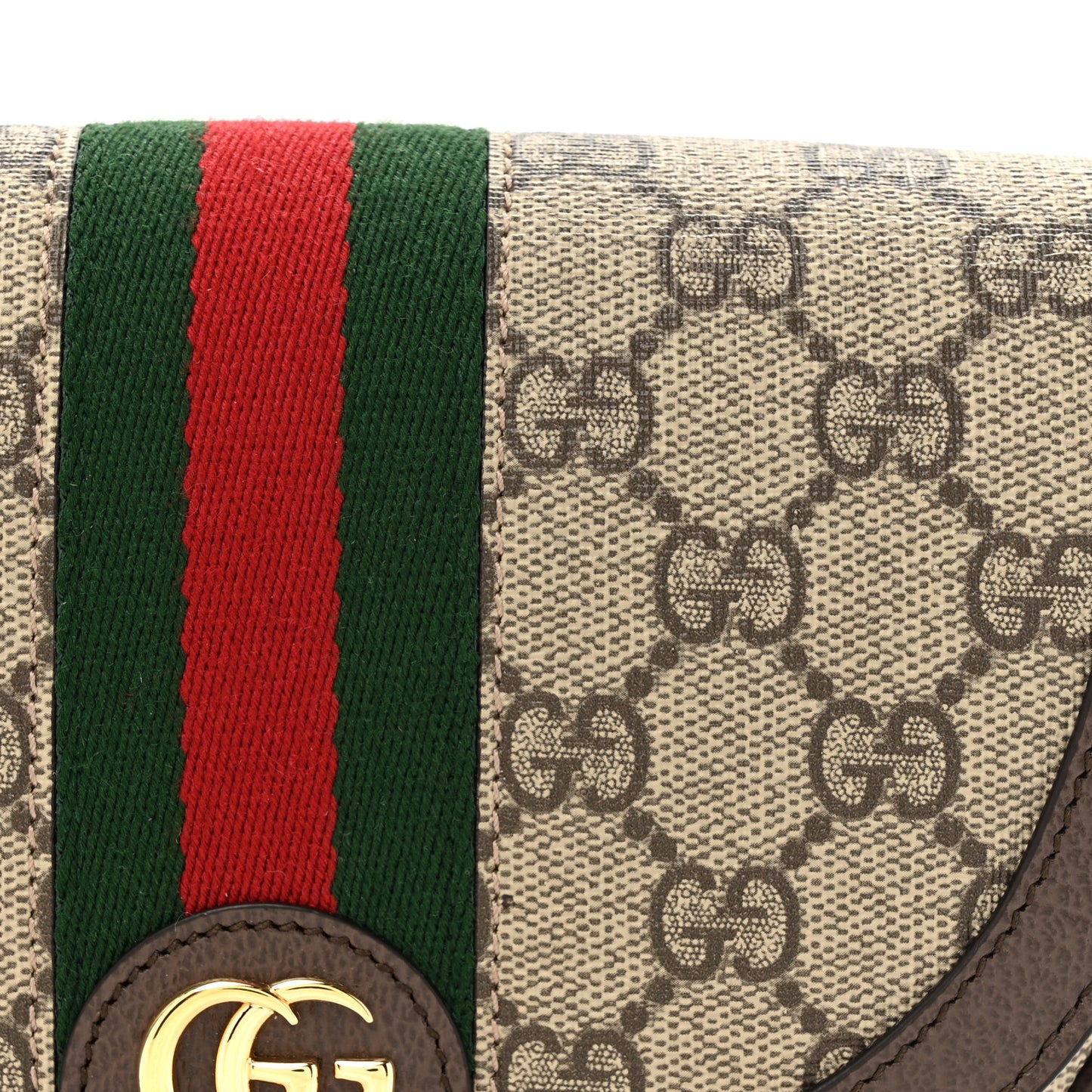 GG Supreme Monogram Textured Dollar Calfskin Web Mini Ophidia Flap Shoulder Bag Beige Ebony New Acero