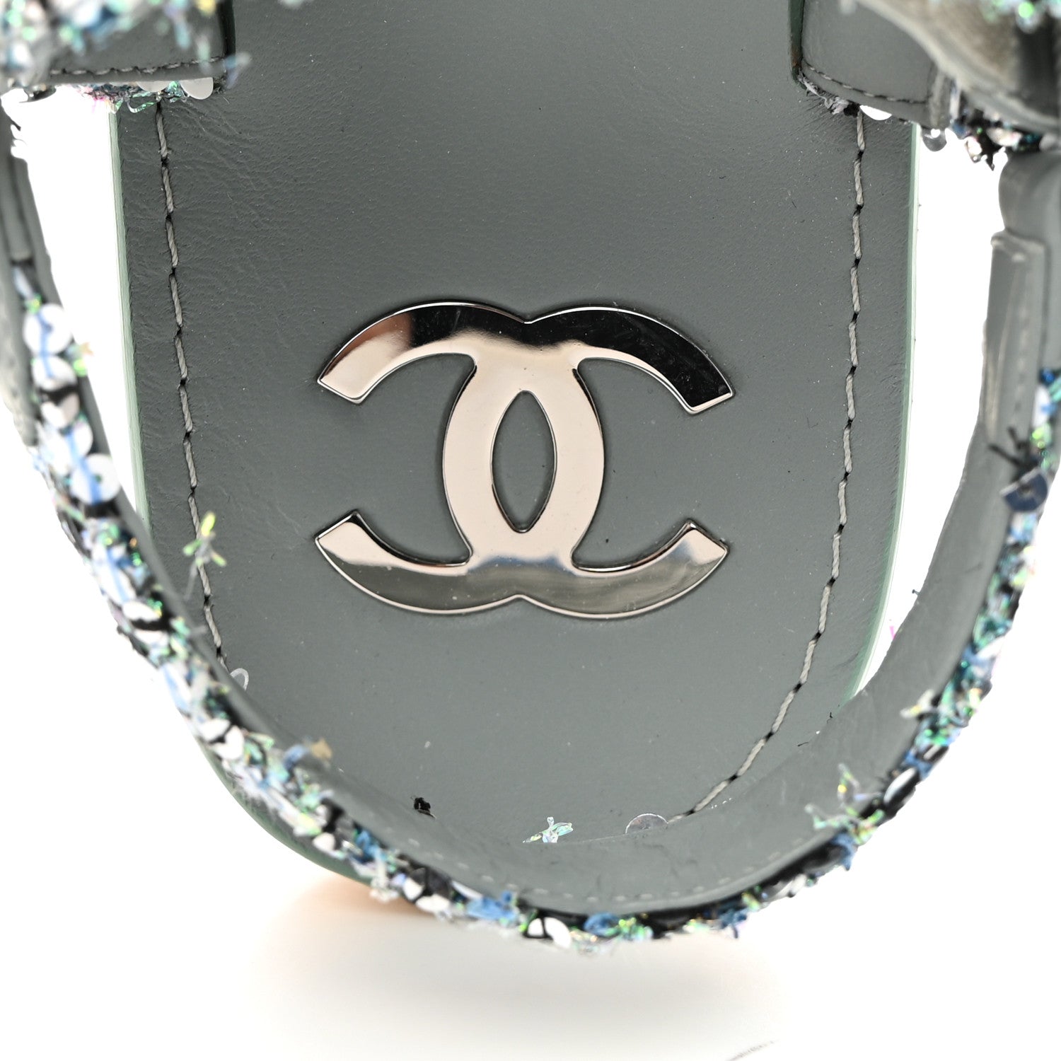 Chanel Tweed Sequin Crystal CC Sandals 39.5 Blue Multicolor 6 of 8