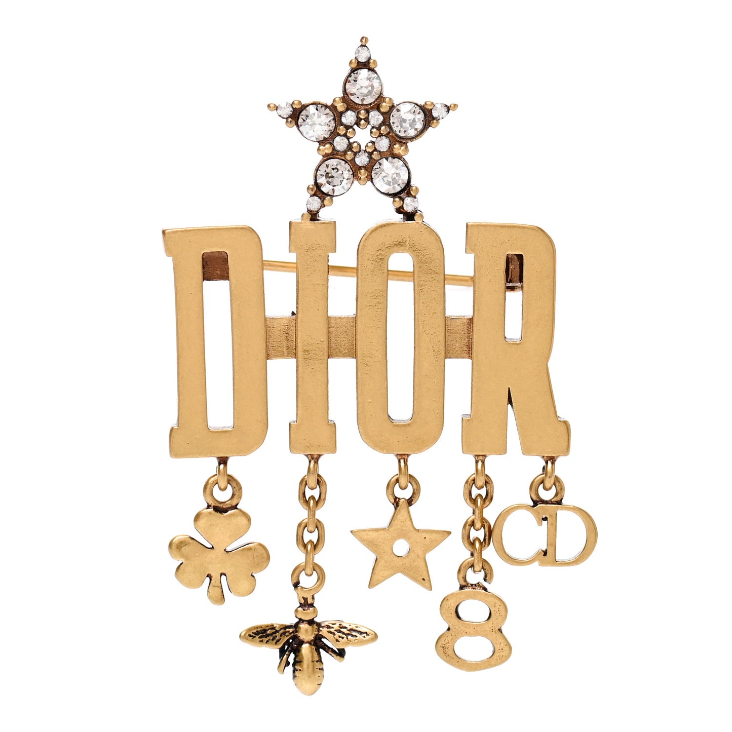 Metal Crystal Dio(r)evolution Logo Brooch Antique Gold
