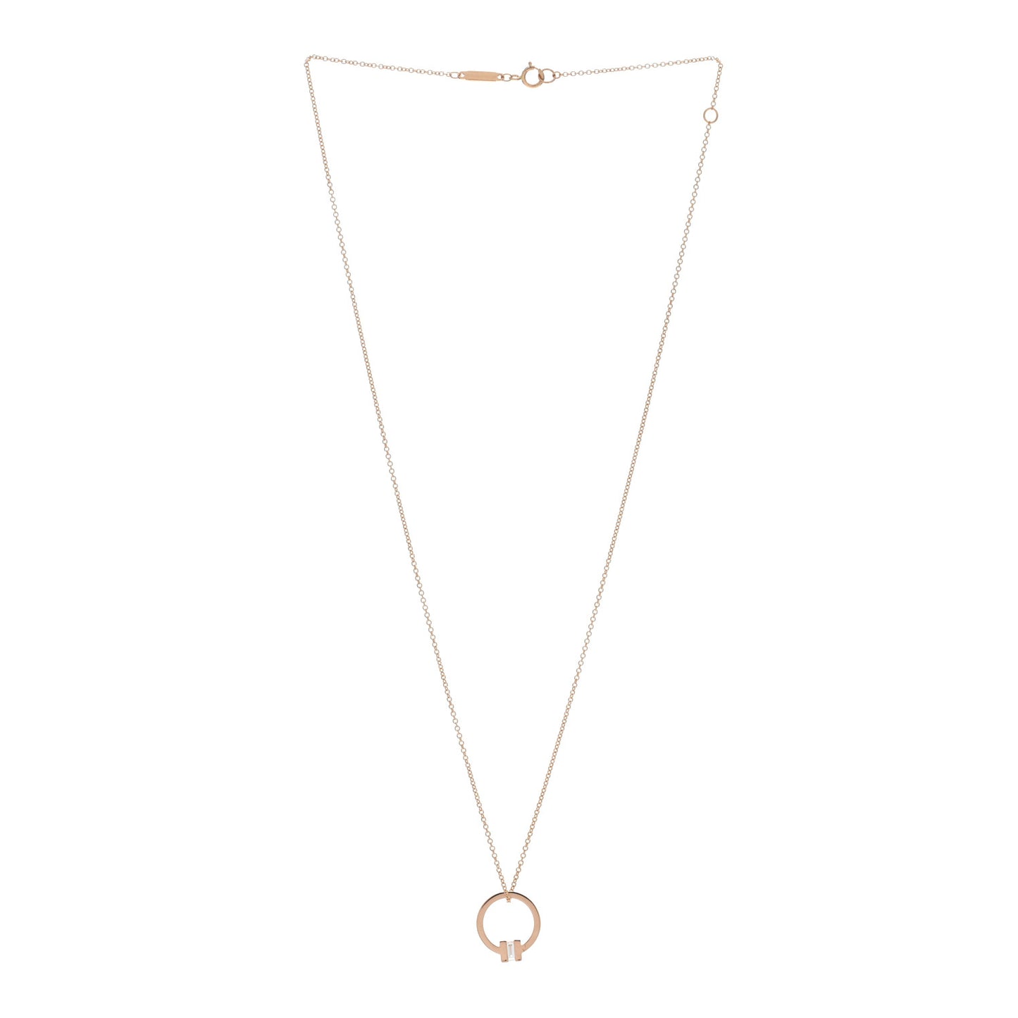 18K Rose Gold Diamond T Baguette Pave Pendant Necklace