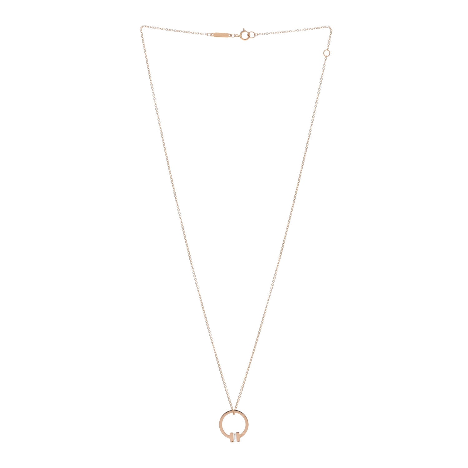 Tiffany 18K Rose Gold Diamond T Baguette Pave Pendant Necklace 3 of 5