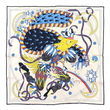 Hermes Silk Le Sacre De L'Hiver Pocket Square Bleu Gris 1 of 2