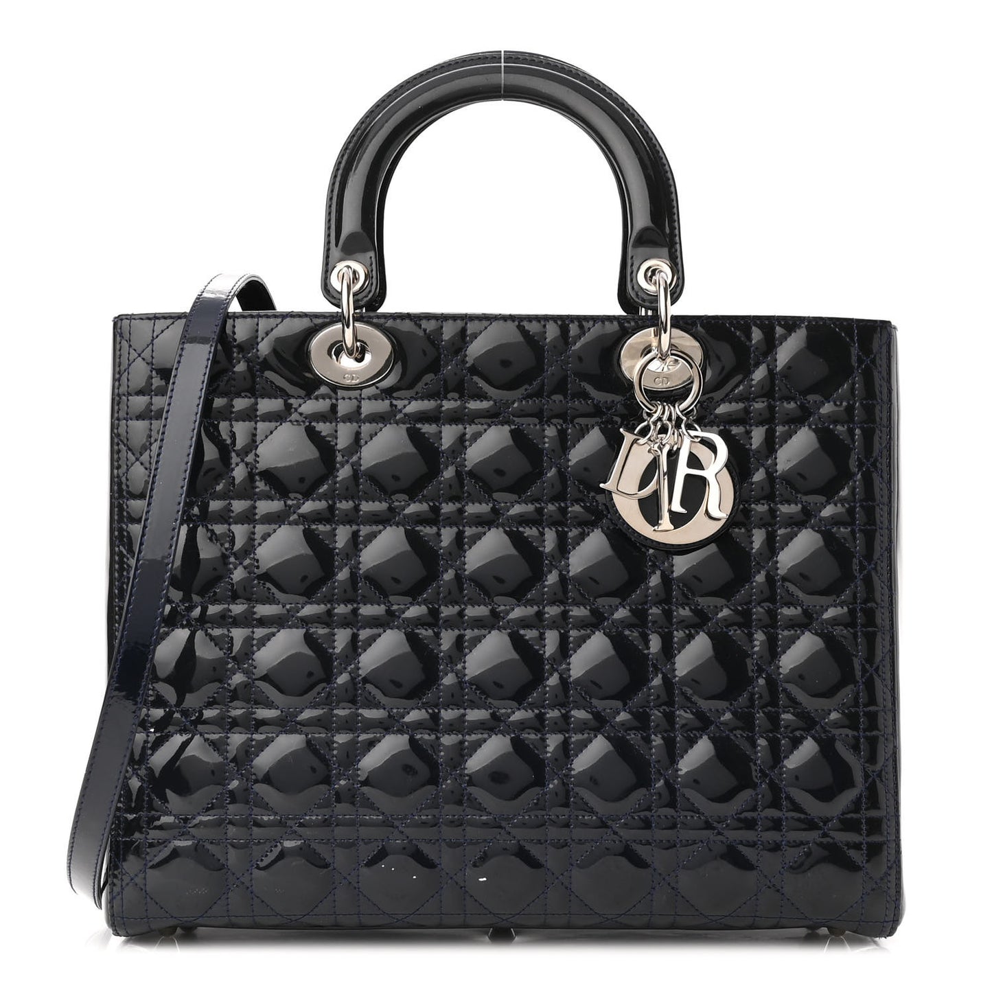 Patent Cannage Large Lady Dior Navy Blue