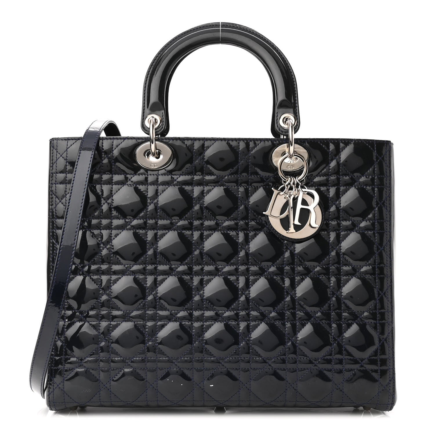 Christian Dior Patent Cannage Large Lady Dior Navy Blue 1 of 11