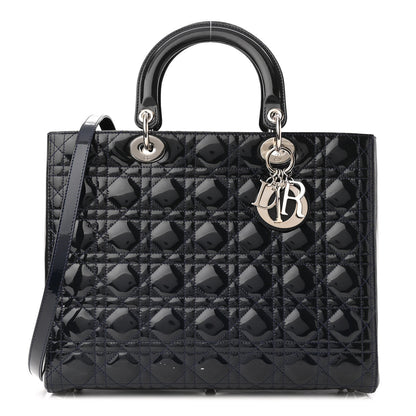 Christian Dior Patent Cannage Large Lady Dior Navy Blue 1 of 11