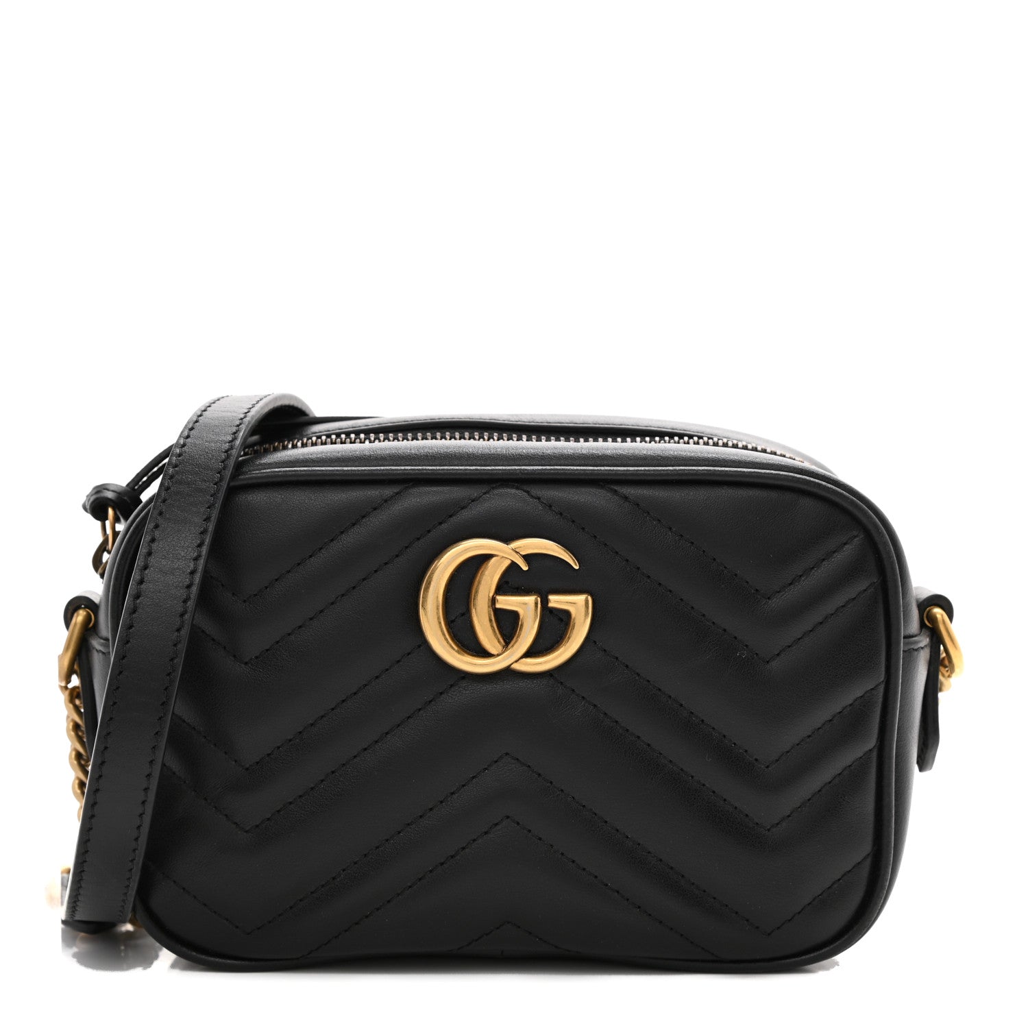 Gucci Calfskin Matelasse Mini GG Marmont Chain Shoulder Bag Black 2 of 17