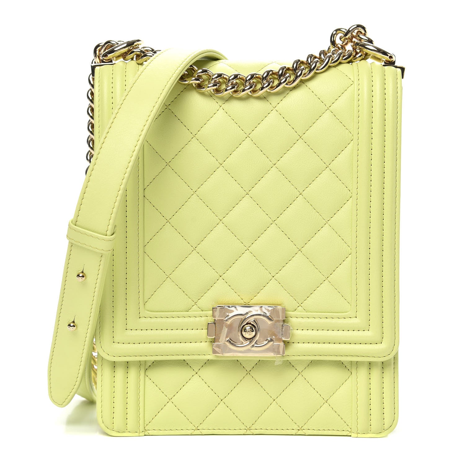 Chanel Calfskin Quilted North South Boy Flap Light Green 1 of 12