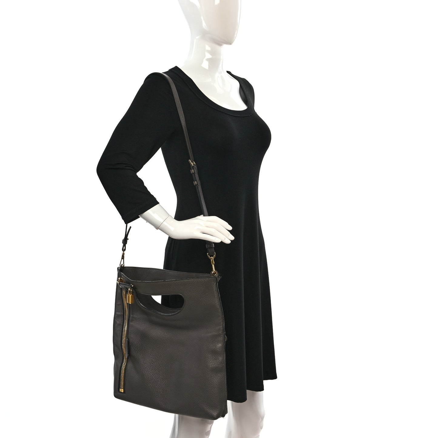Grained Calfskin Alix Padlock Zip Tote Graphite