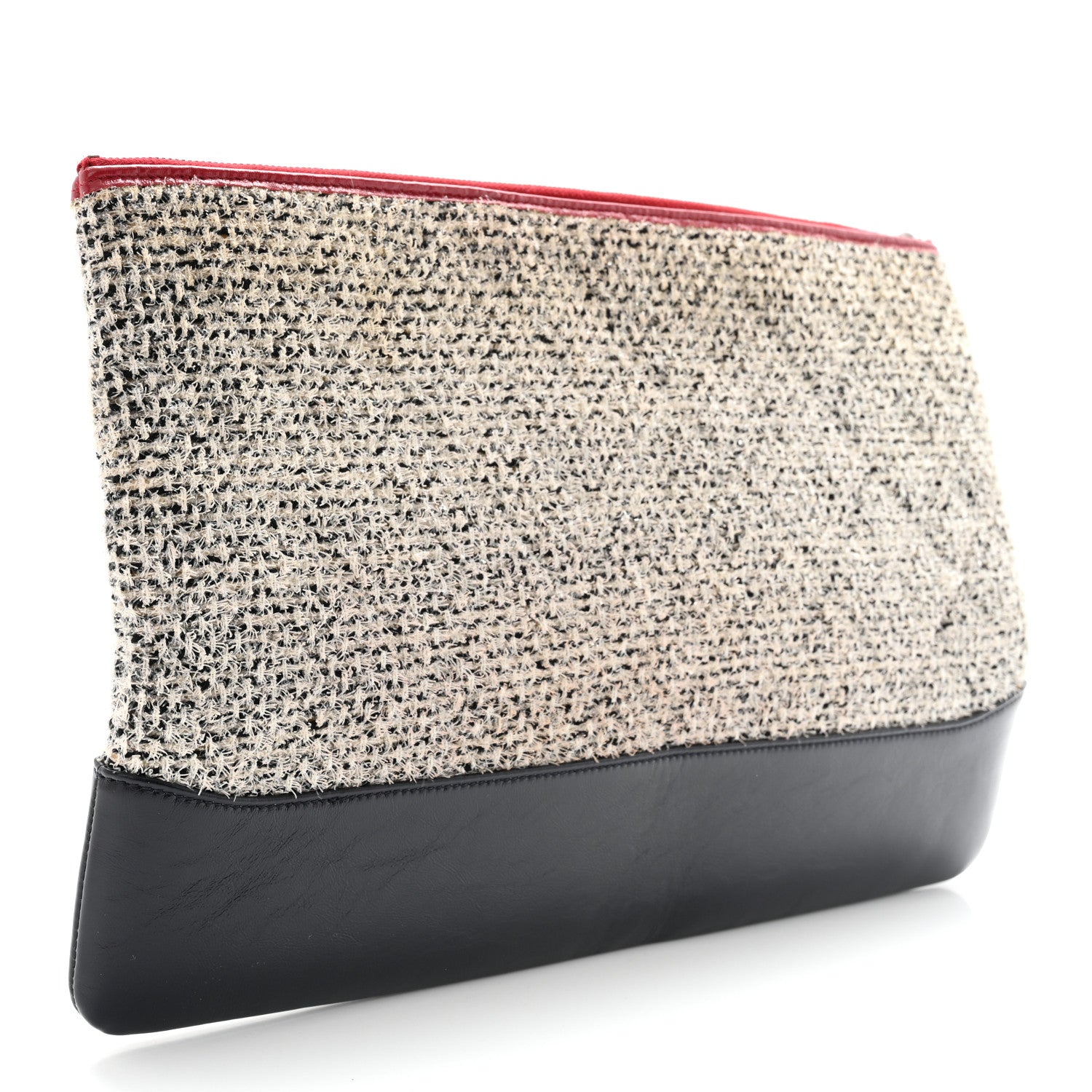 Chanel Tweed Calfskin Quilted Gabrielle Pouch Clutch Grey 3 of 8