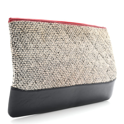 Chanel Tweed Calfskin Quilted Gabrielle Pouch Clutch Grey 3 of 8