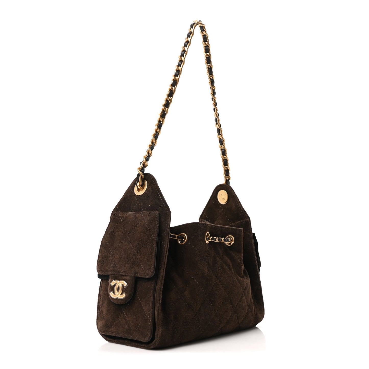 Suede Quilted Mini Chanel 25 Handbag Dark Brown