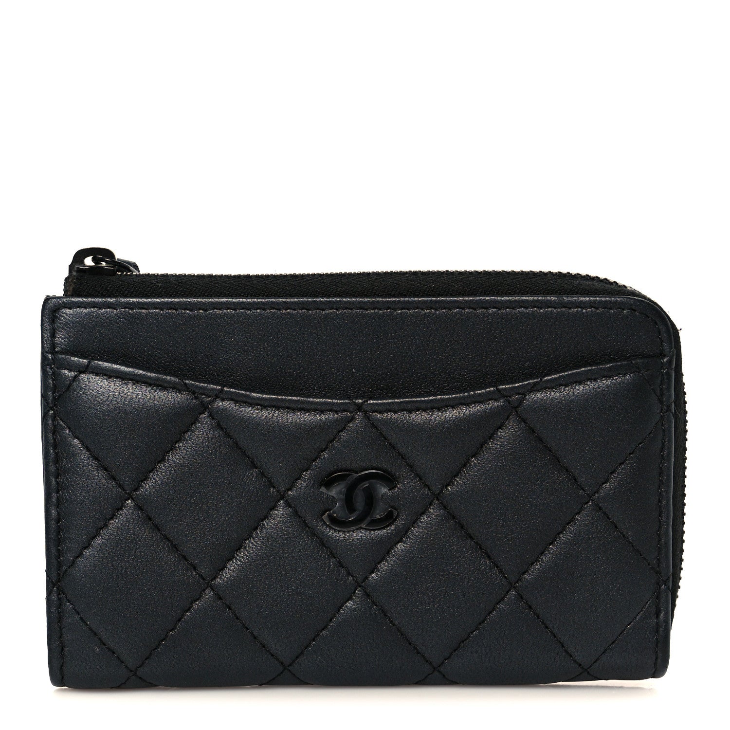 Chanel Pearly Lambskin Quilted Zip Card Holder So Black 1 of 9