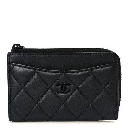 Chanel Pearly Lambskin Quilted Zip Card Holder So Black 1 of 9