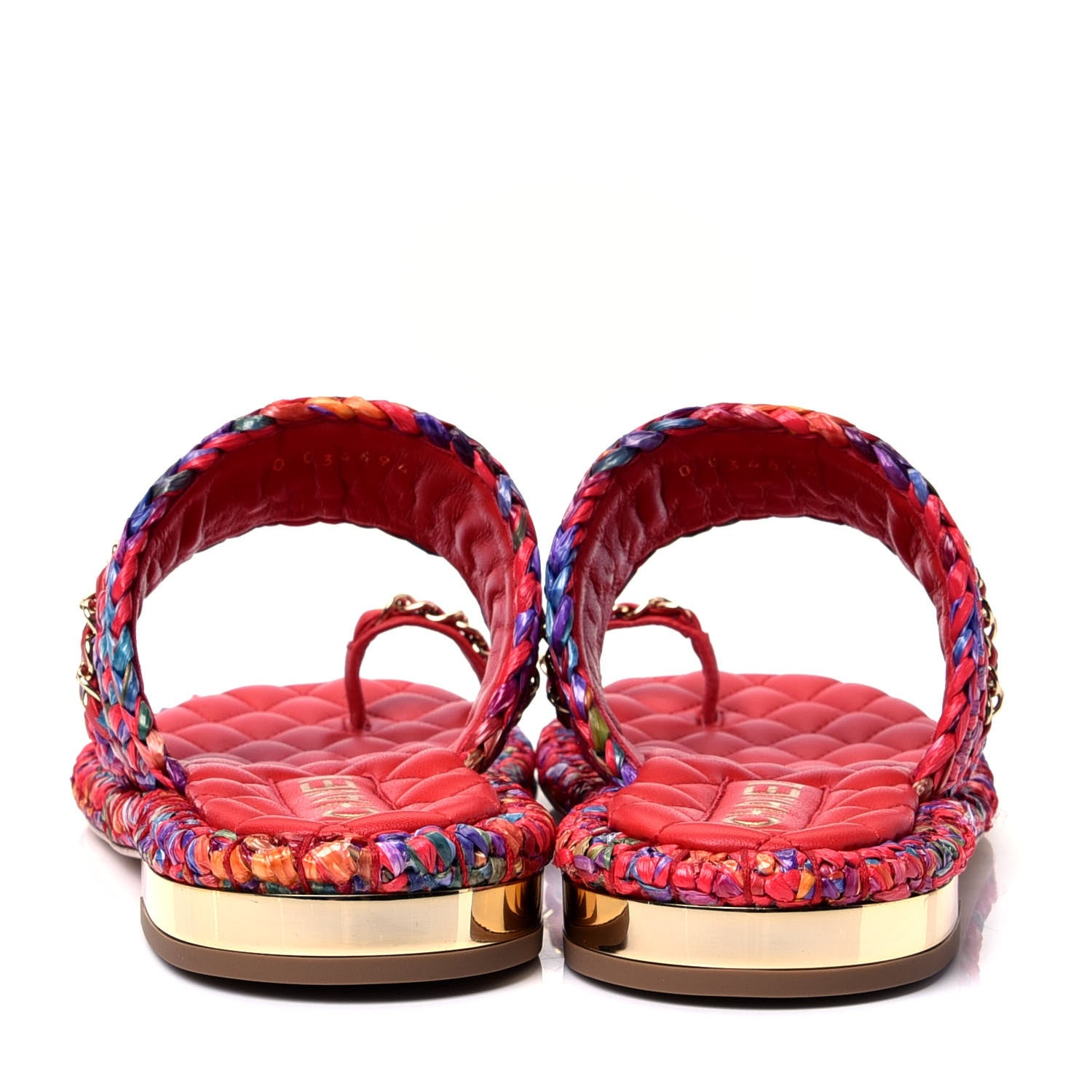 Chanel Raffia Lambskin Woven Chain CC Toe Ring Sandals 36.5 Red Multicolor 6 of 10