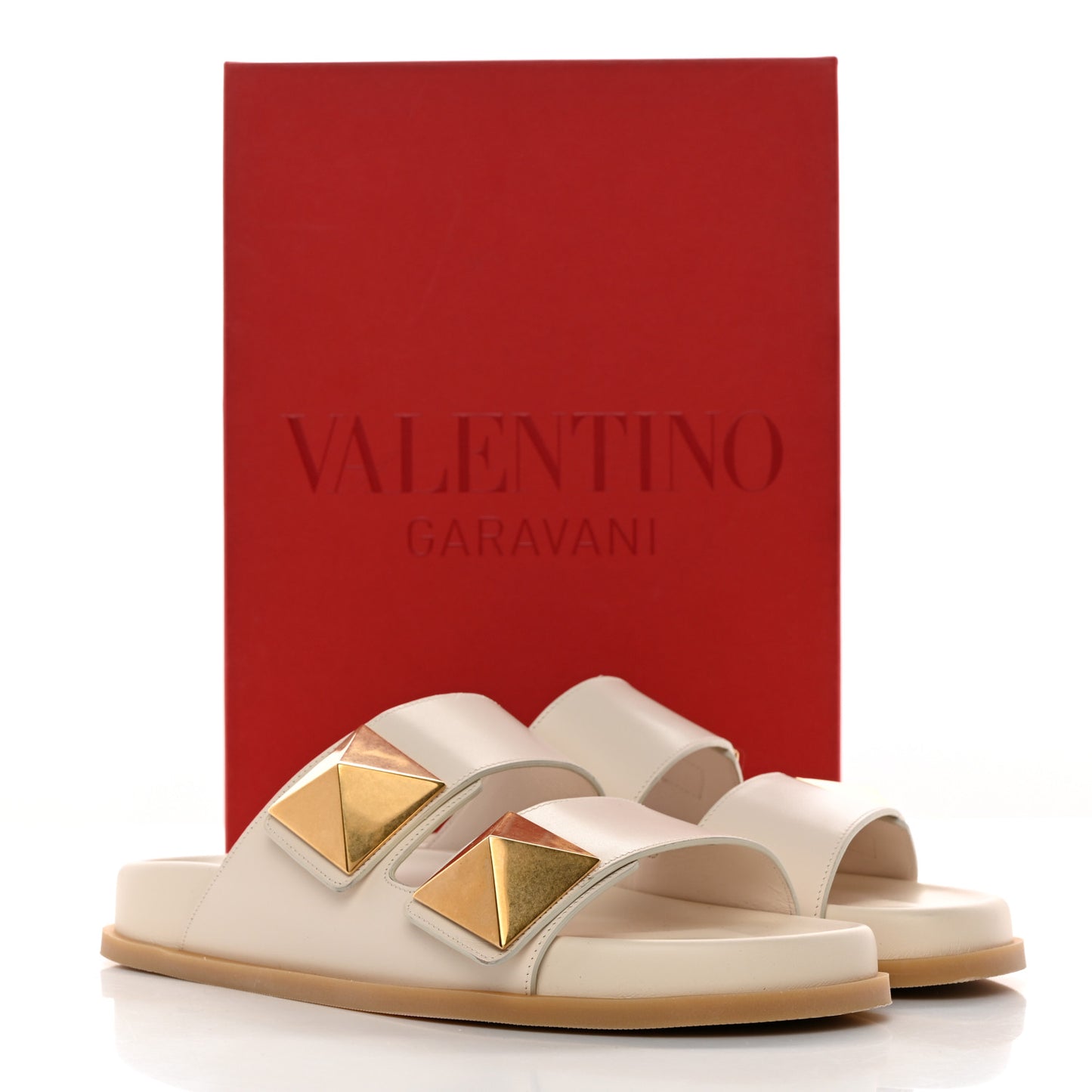 Calfskin Roman Stud Slide Sandals 40 Light Ivory