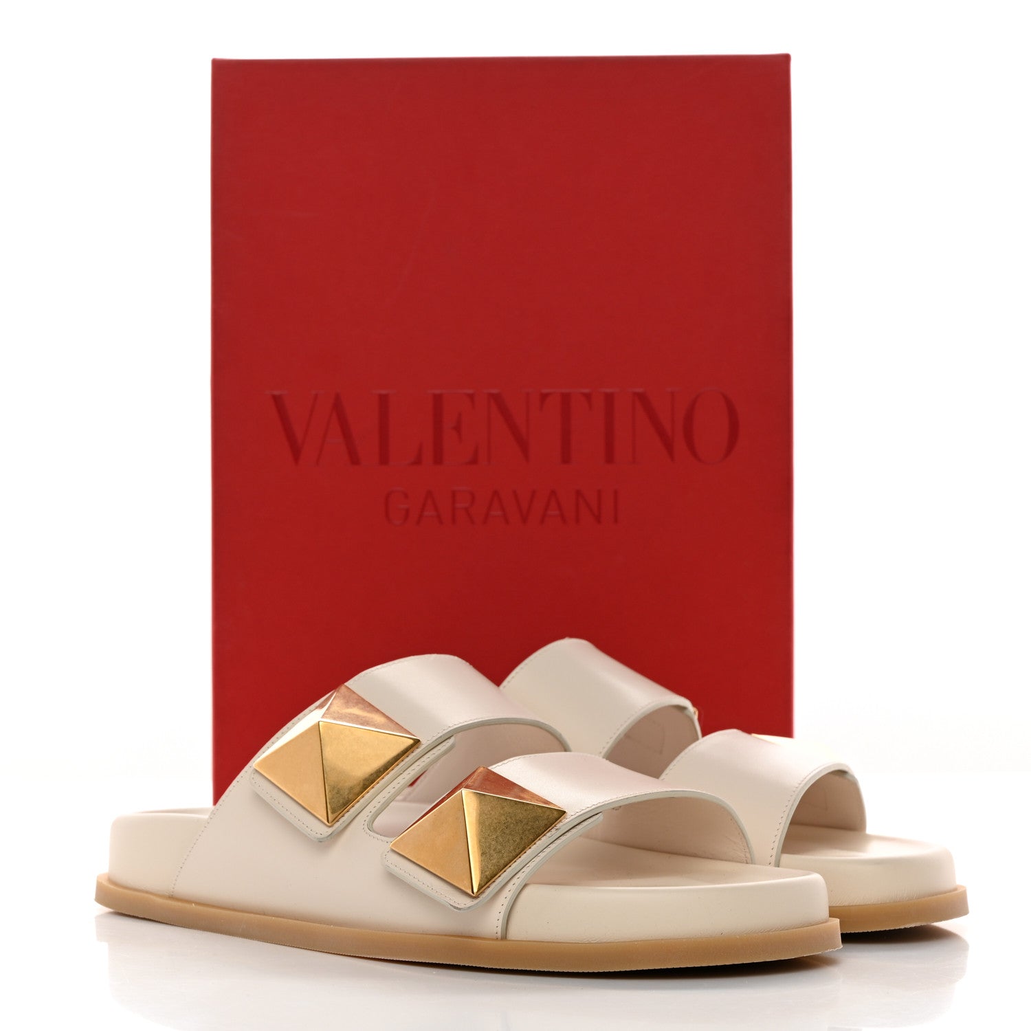 Valentino Garavani Calfskin Roman Stud Slide Sandals 40 Light Ivory 9 of 9