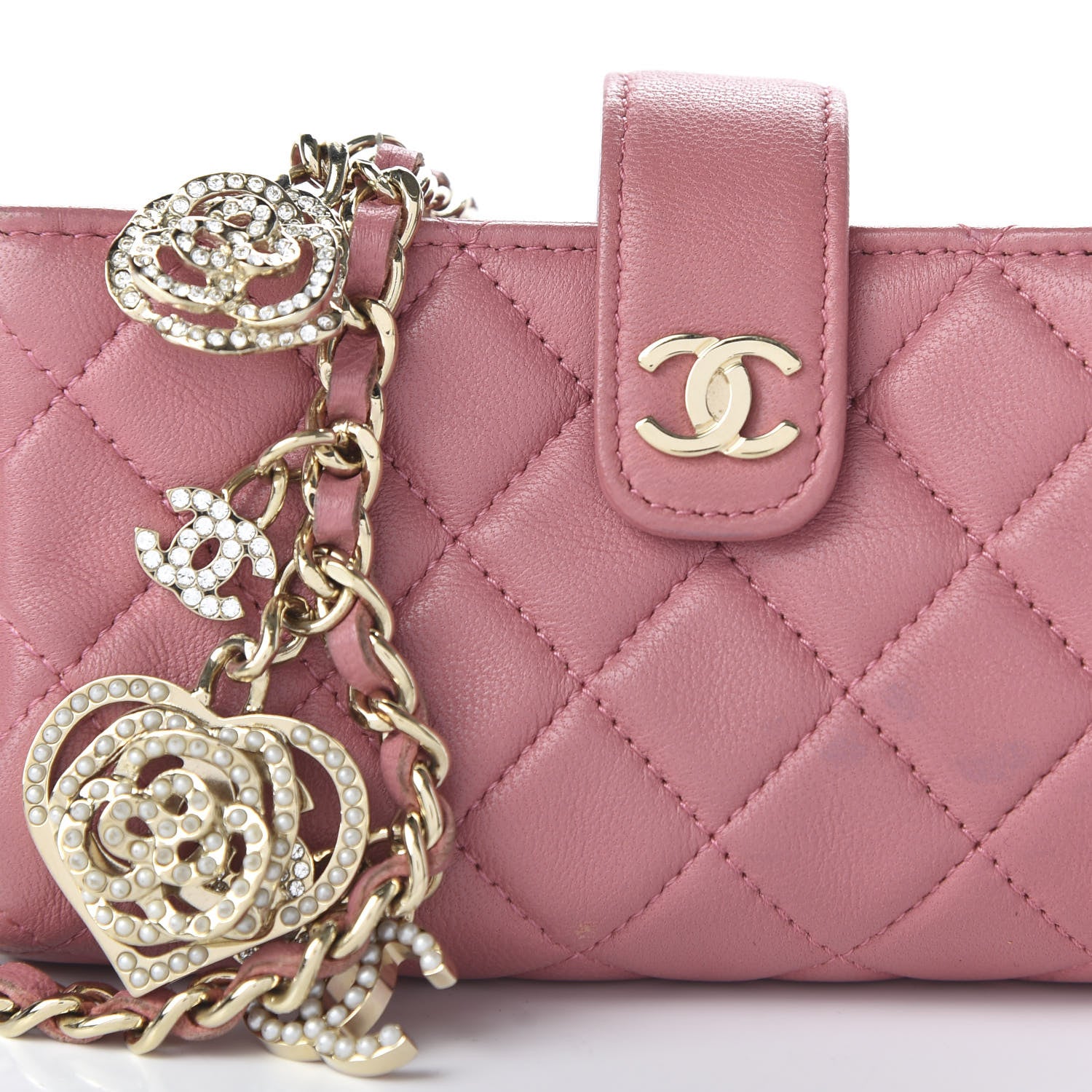 Chanel Lambskin Quilted Valentine Charms Mini Phone Holder Crossbody Pink 10 of 10