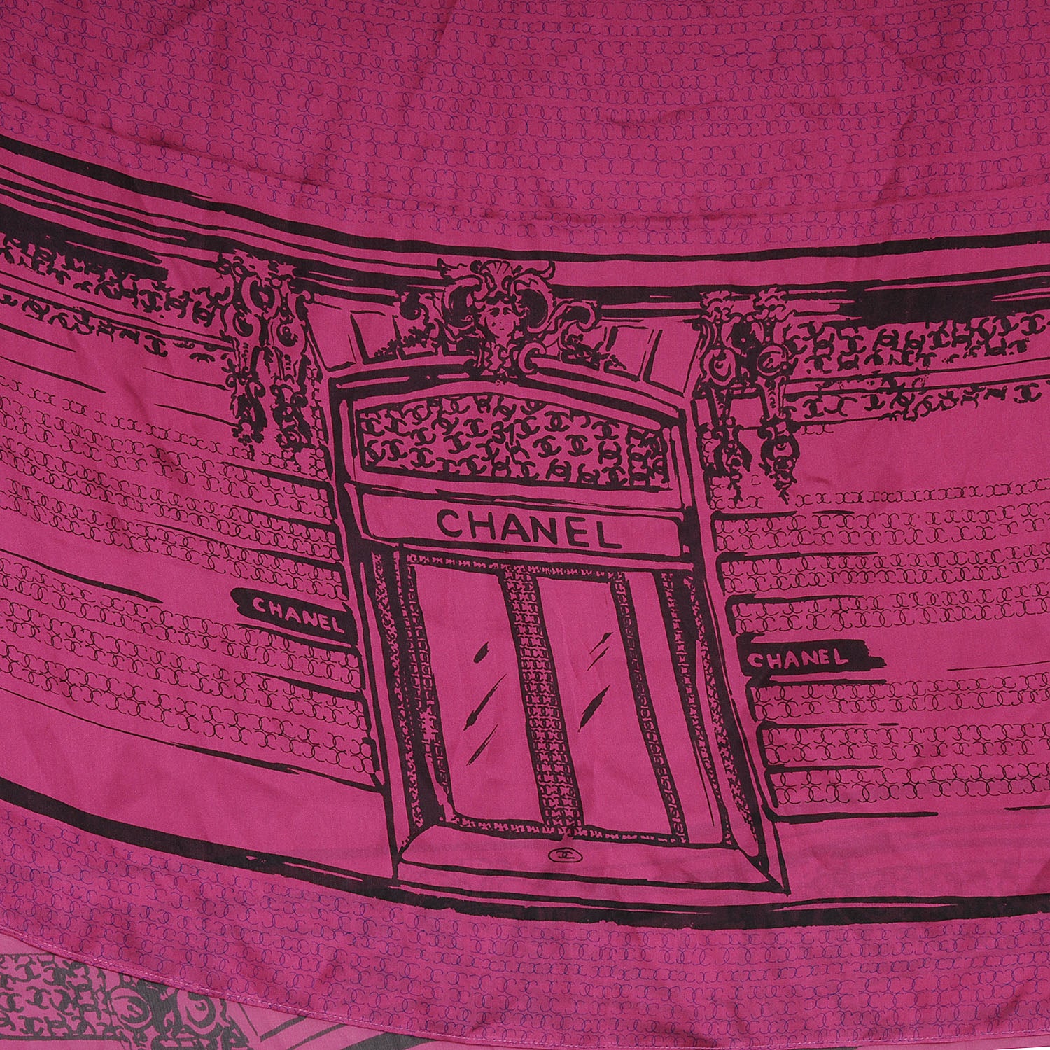 Chanel Silk CC Logo Scarf Pink Black 1 of 5