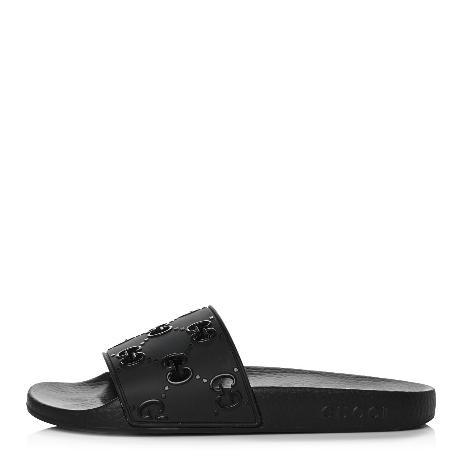 Gucci Rubber GG Monogram Perforated Womens Slide Sandals 39 Black 1 of 8