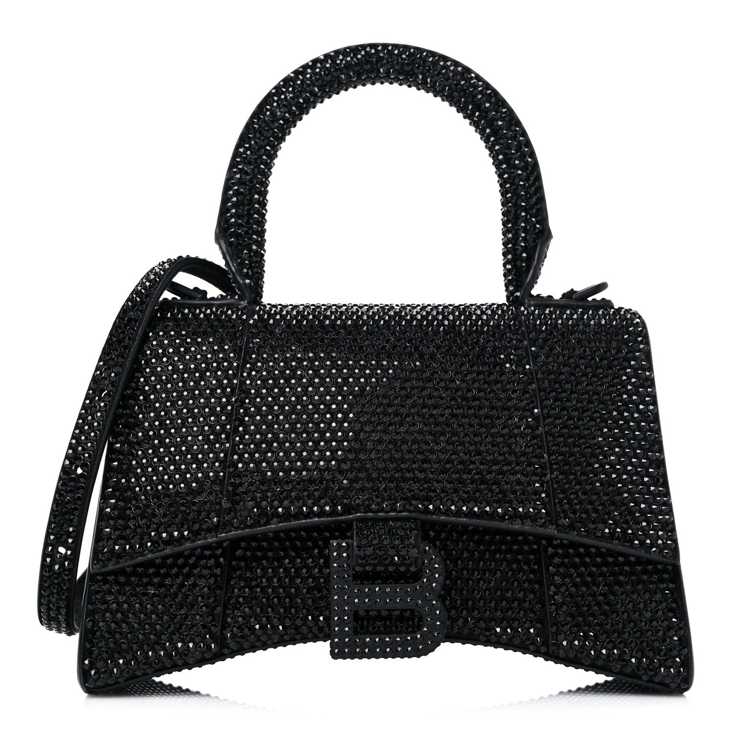 Strass Suede Hourglass Top Handle Bag XS Black Jet