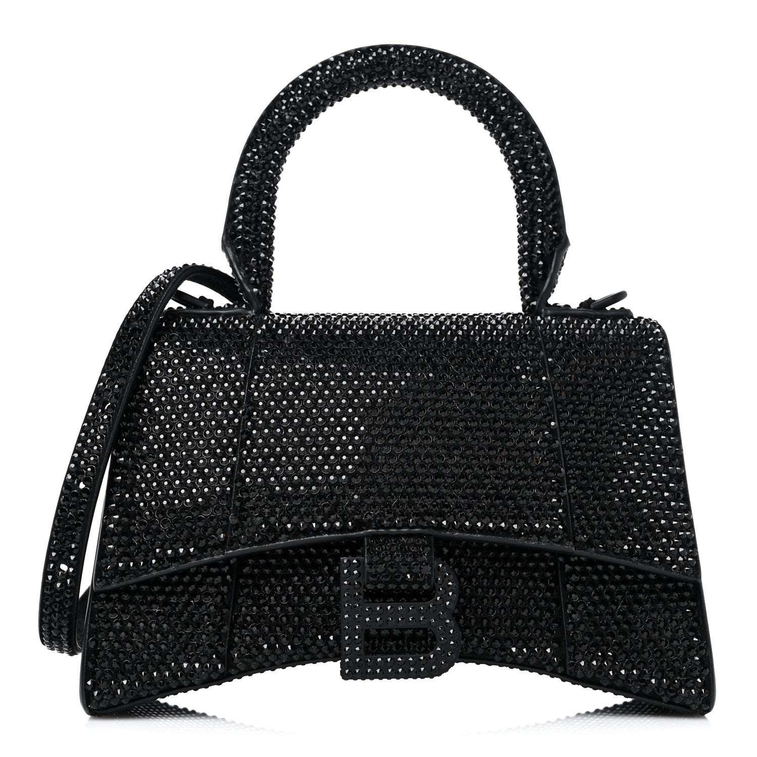 Balenciaga Strass Suede Hourglass Top Handle Bag XS Black Jet 1 of 10
