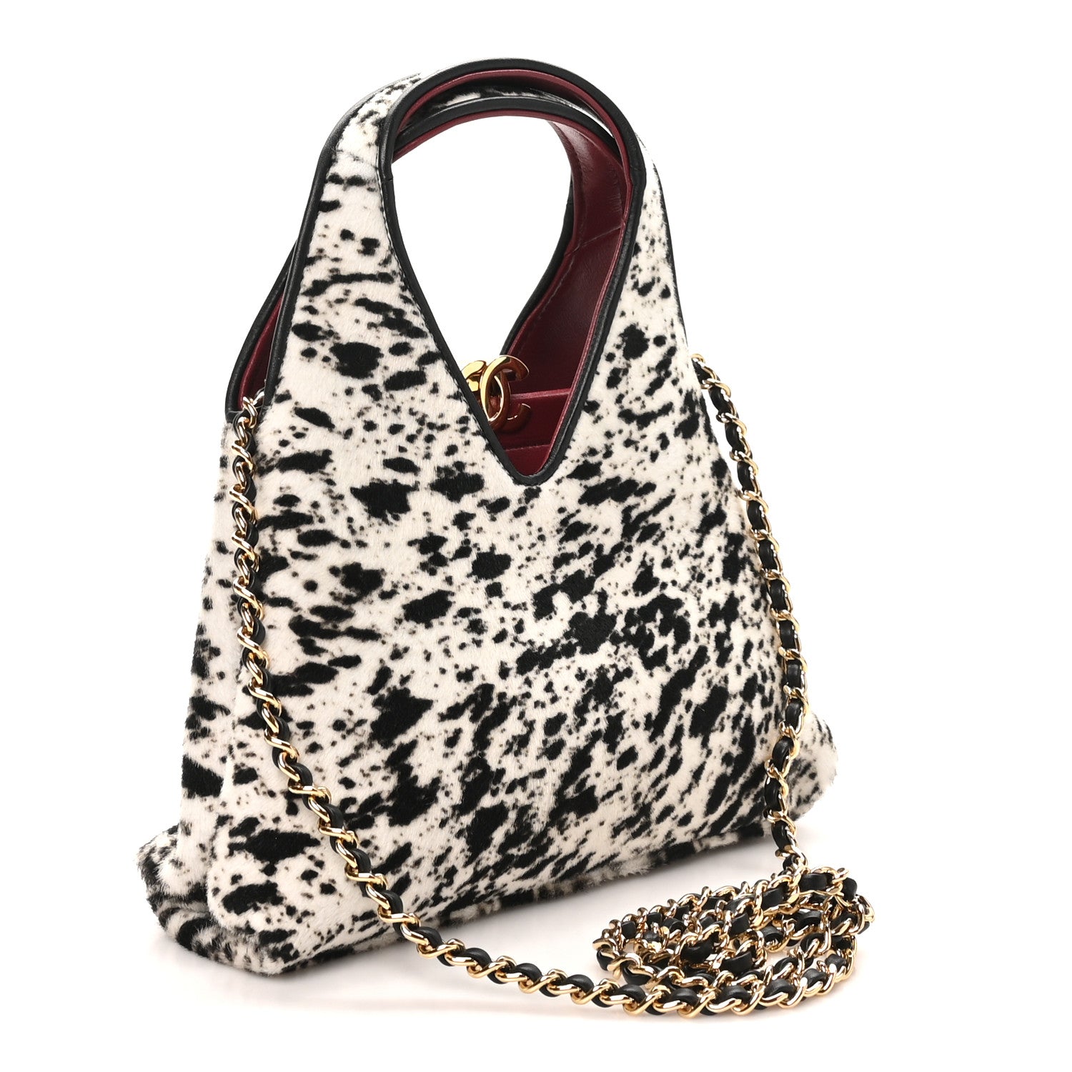 Chanel Pony Hair Printed Chic Lady Small Shopping Tote White Black 3 of 10