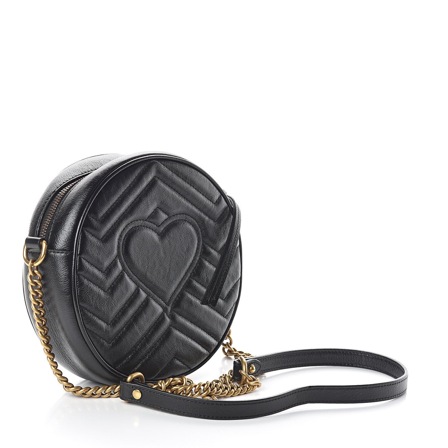Gucci Azalea Calfskin Matelasse Heart Mini GG Marmont Round Shoulder Bag Black 2 of 7