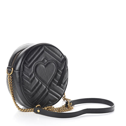 Gucci Azalea Calfskin Matelasse Heart Mini GG Marmont Round Shoulder Bag Black 2 of 7