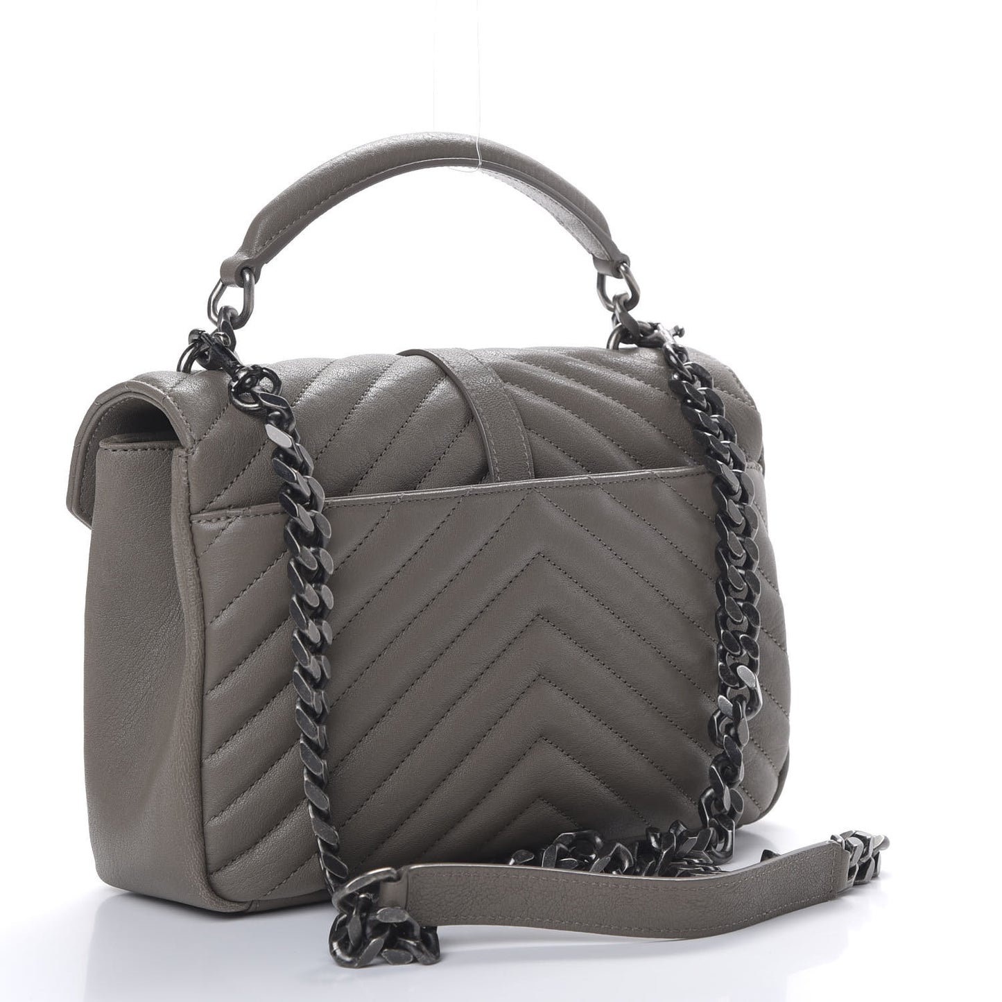 Sheepskin Matelasse Chevron Monogram Medium College Bag Light Coal