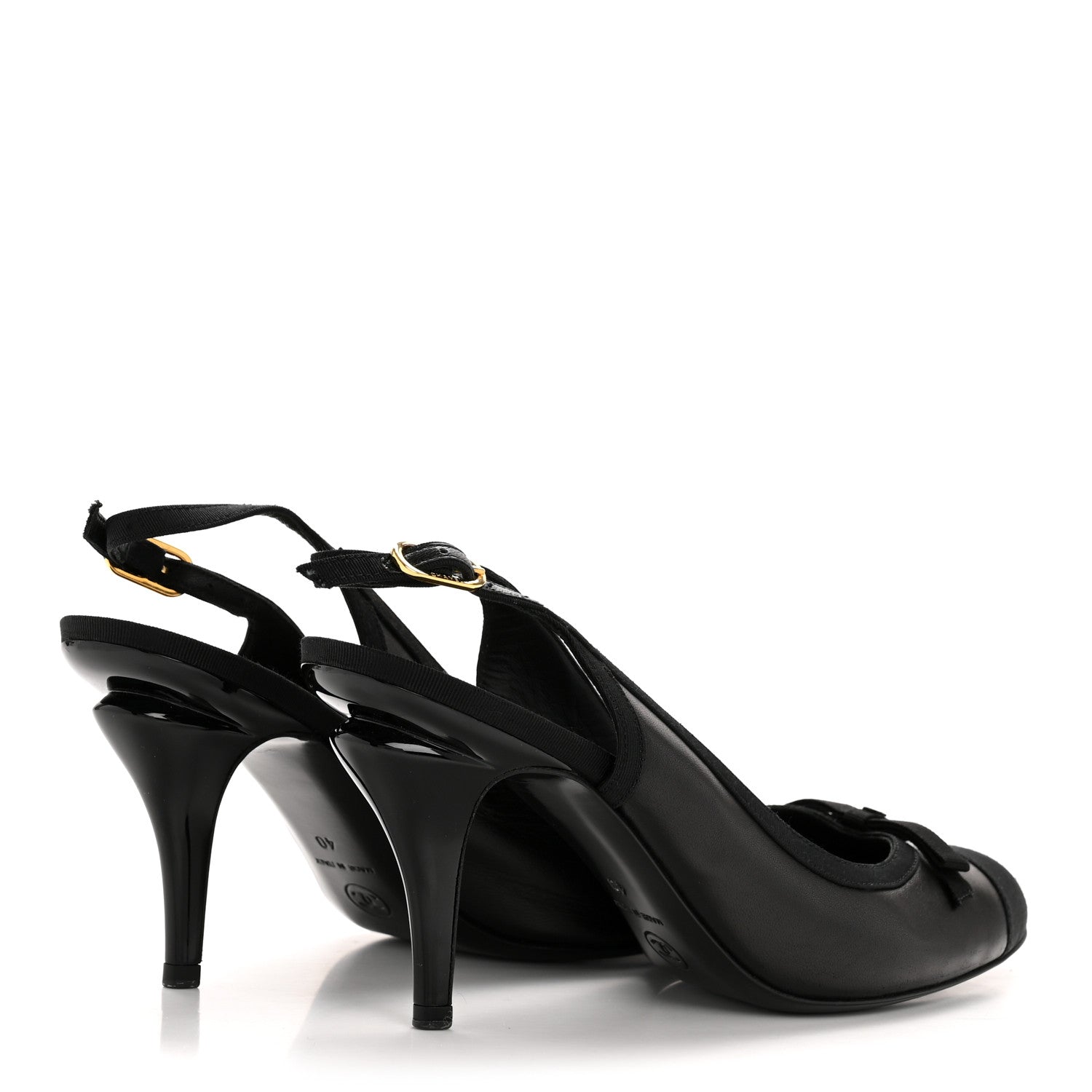 Chanel Lambskin Grosgrain Cap Toe CC Slingback Pumps 40 Black 5 of 9