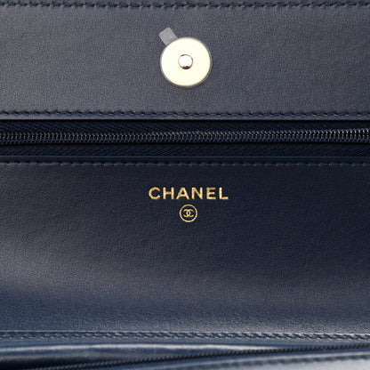 Chanel Denim Printed Wallet On Chain WOC Dark Blue 6 of 12