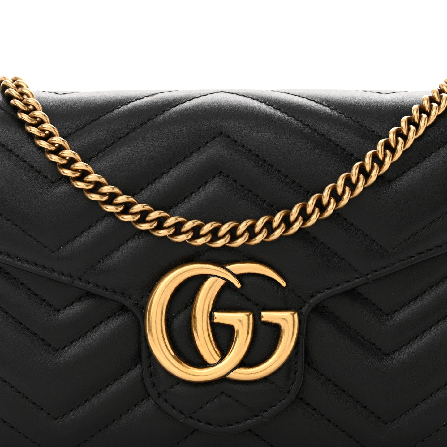 Calfskin Matelasse GG Marmont Chain Wallet Black