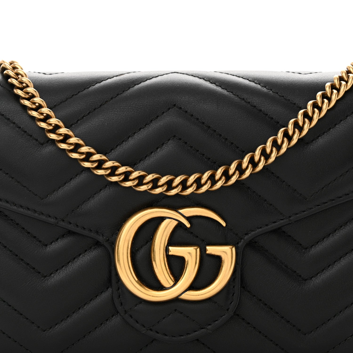 Gucci Calfskin Matelasse GG Marmont Chain Wallet Black 8 of 13