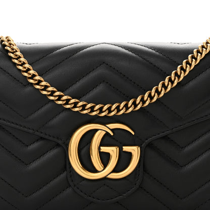 Gucci Calfskin Matelasse GG Marmont Chain Wallet Black 8 of 13
