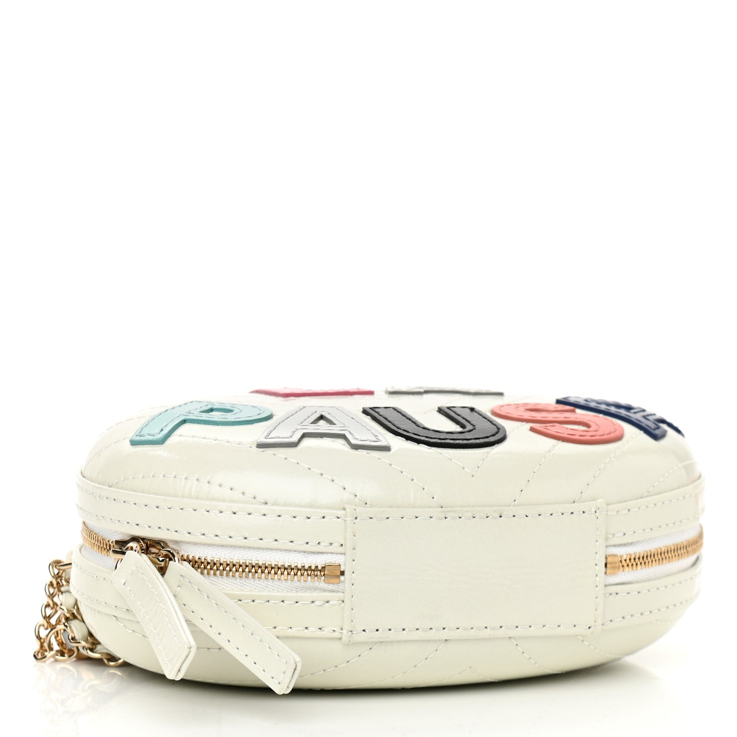 Embroidered Lambskin Chevron Quilted La Pausa Evening Bag White
